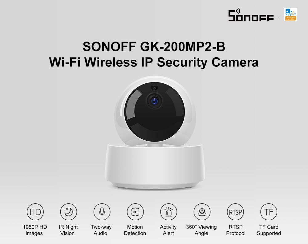 Ar Sonoff GK-200MP2-B eWeLink lietotni saderīga Wi-Fi/Ethernet kamera (R2, ar mākoņkrātuves atbalstu)