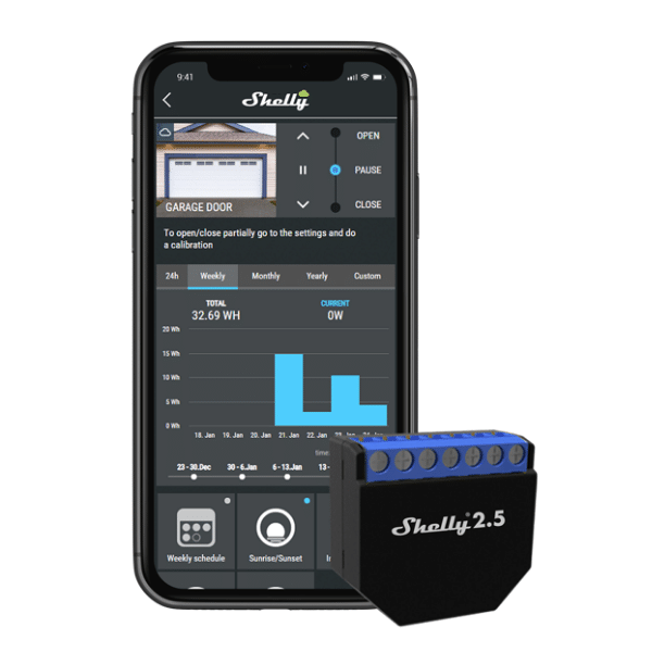 Shelly 2.5 2 kanālu Wi-Fi viedā releja slēdzis ar jaudas mērītāju un slēdža režīmu