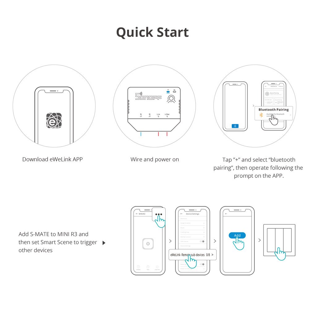 Sonoff Mini R3 – mazs WiFi + eWeLink-Remote (Bluetooth) viedais releja slēdzis ar DIY režīmu (REST API)