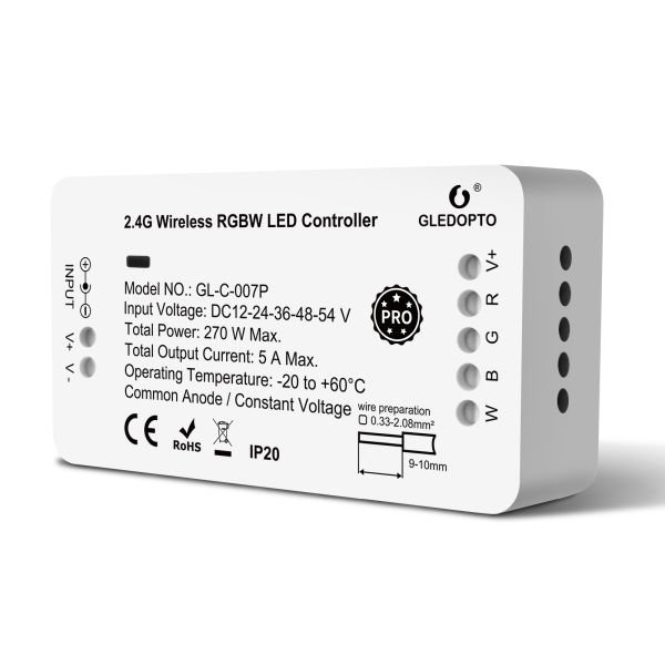 Gledopto Zigbee Pro RGBW LED kontrolieris (Zigbee+RF) 12V / 24V / 36V / 48V / 54V DC