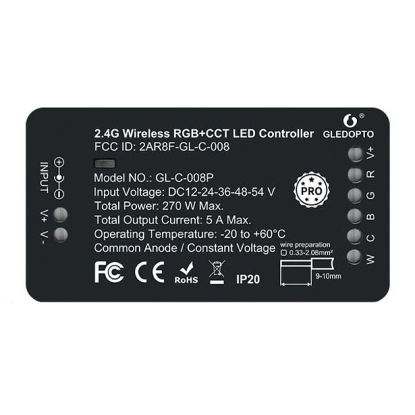 Gledopto Zigbee Pro RGB+CCT LED kontrolieris (Zigbee+RF) 12V / 24V / 36V / 48V / 54V DC