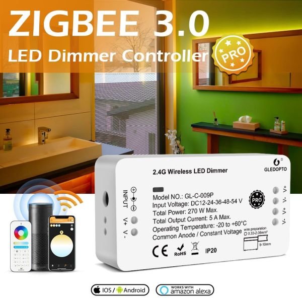 Gledopto Zigbee Pro Dimmer LED kontrolieris (Zigbee+RF) 12V / 24V / 36V / 48V / 54V DC