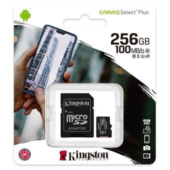 Atmiņas karte Kingston 256GB Canvas Select Plus micro SDXC UHS-I U3 V30 A1 - 100 MB/s