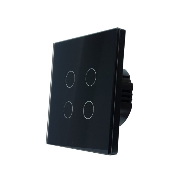 SmartWise T4 EU 4C UNI (R3), melns, 4 grupu, WiFi+RF viedais gaismas slēdzis (darbojas ar vienu strāvu vadu un ar strāvu + neitrālu vadu)