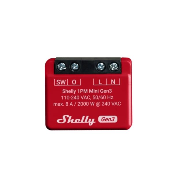 Shelly PLUS 1PM Mini GEN3, viena kanāla WiFi viedreleja slēdzis, ar jaudas mērītāju (8A)