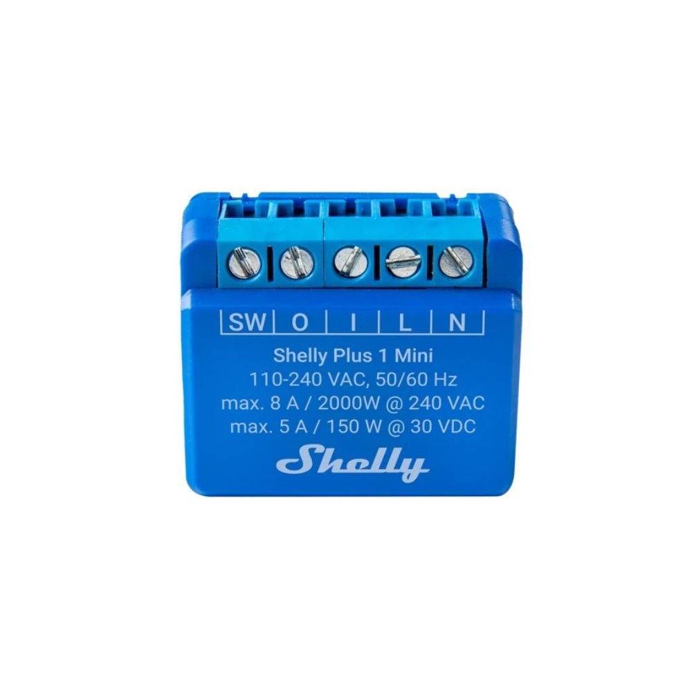 Shelly PLUS 1 Mini R3, viena kanāla WiFi viedreleja slēdzis (8A)