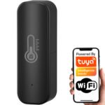 Wi‑Fi temperatūras un mitruma sensors TUYA (melns, 2×AAA, 2.4GHz) T022C