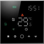 WiFi termostats ar bezsprieguma (NO) kontaktiem gāzes/ogļu krāsnīm, melns (TUYA PS sērija) TR044