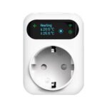 Rozetes termostats OLED 16A apkurei/dzesēšanai ar temperatūras sensoru (5 cm + 300 cm), WiFi TUYA