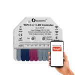 MINI 5-in-1 kontrolieris RGB CCT LED lentēm ar Wi‑Fi aptumšotāju (TUYA)