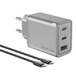 EcoFlow RAPID 65W GaN lādētājs (2x USB-C, 1x USB-A) + 1 m 100W kabelis