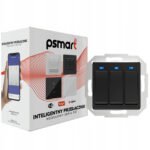 PSMART RM viedais sienas slēdzis (modulis) 3 ķēdes, melns, WiFi TUYA