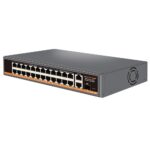 PoE slēdzis 26 porti (18x 100Mbps + 6x 1Gbps) ar 2x Gigabit uplink un 1x SFP, 400W