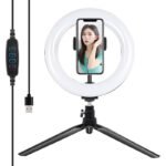 Puluz PKT3073B 20 cm LED riņķa lampa ar statīvu un telefona turētāju