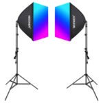 Neewer NK800 studijas apgaismojuma komplekts: 2 softboksi + RGB LED spuldzes 24W (2700–6500K) + statīvi + barndoors