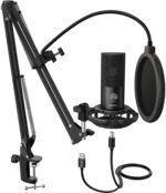 Fifine T669 USB kondensatora studijas mikrofons (melns) – komplekts ar statīva roku - Image 3