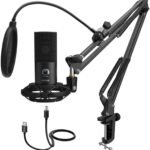 Fifine T669 USB kondensatora studijas mikrofons (melns) – komplekts ar statīva roku