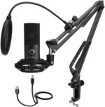 Fifine T669 USB kondensatora studijas mikrofons (melns) – komplekts ar statīva roku