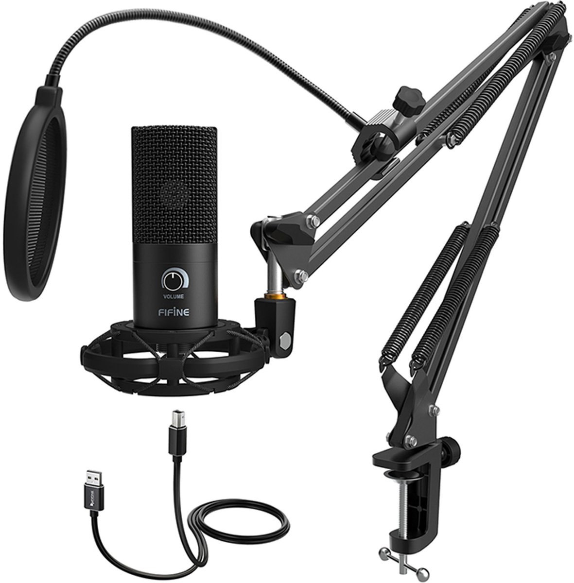 55727_3.jpg Fifine T669 USB kondensatora studijas mikrofons (melns) – komplekts ar statīva roku - Image 1