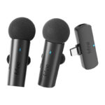 Fifine M8 bezvadu piespraužamo (lavalier) mikrofonu komplekts 2 gab. (melns) USB‑C