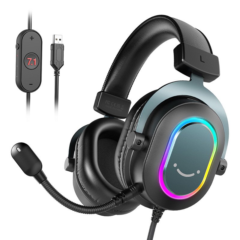 55991_1.jpg Fifine H6 Gaming Headphones (Black) – USB 7.1 Surround, RGB, Detachable Mic - Image 1