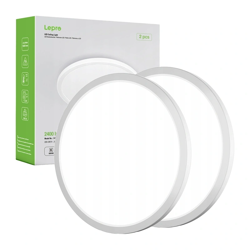 64057_1_1.webp LEPRO LED griestu plafons 18 W, 1800 lm, 5000 K, IP44, 2 gab. - Image 1