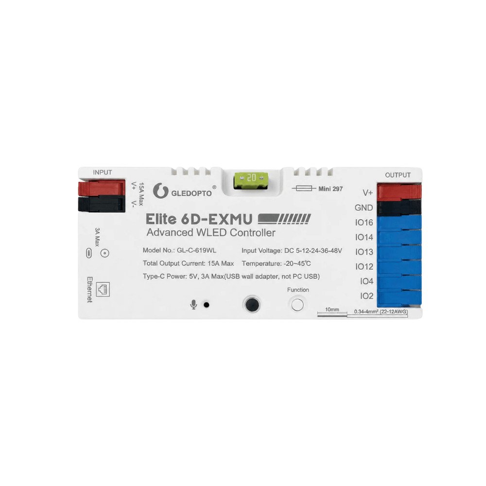 GLE-REL-C619WL.jpg GLEDOPTO Elite 6D-EXMU WLED RGBIC LED kontrolieris, 6 kanāli, Wi-Fi un Ethernet (GL-C-619WL) - Image 1
