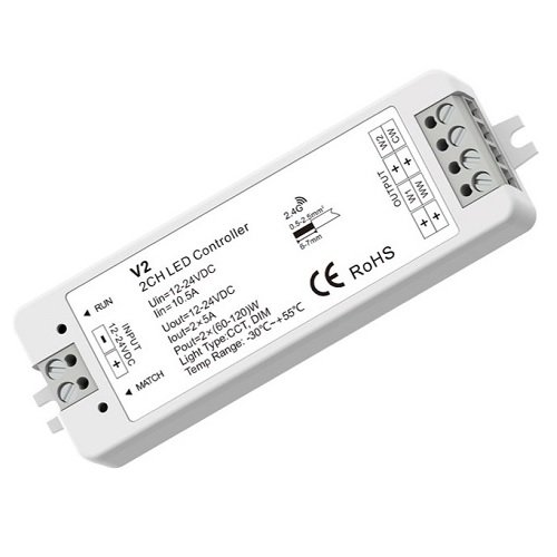 HS083076img.jpg Skydance V2 CCT LED kontrolieris 12–24 V DC, 2 × 5 A - Image 1