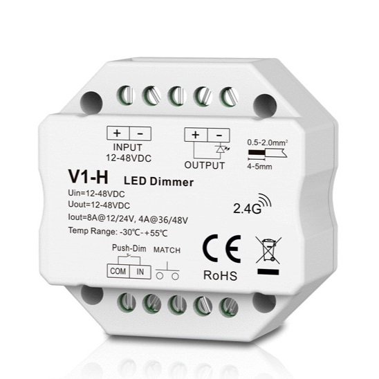 HS084554img.jpg Skydance V1-H LED dimmeris 12–48 V DC, 1 kanāls, 8 A, Push-Dimm - Image 1