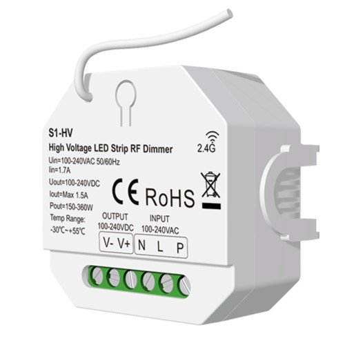 HS084585img.jpg Skydance S1-HV LED dimmeris 230 V, 1 kanāls, 150–360 W, Push-Dimm - Image 1